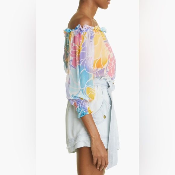 Ramy Brook Addison Floral Off the Shoulder 100% Silk Top Size Small NWT - Picture 2 of 16